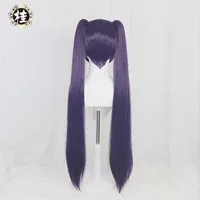Pre-Uwowo 게임 Genshin Impact Mona Megistus Cosplay Wig Astral Reflection 90cm Purple Twin Tail Y0913253L