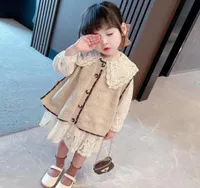 Pullover Teenmiro Girls Clothes Set Children Pure Color Western Style Lace Dress Kids Knitted Cardigan Vest Teen Girl Birthday Out3827636