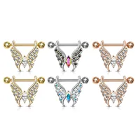 Surgical Steel Butterfly Nipple Ring Body CZ Gem Nipple Shield Piercing Jewelry For Men and Women