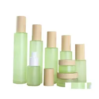 Förpackningsflaskor Frosted Green Glass Bottle Cream Jar Fine Mist Spray Lotion Pump Refillable Cosmetic Container burkar 20 ml 30 ml 40 ml 6 Dhiyl