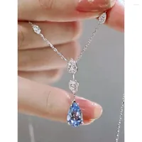Pendant Necklaces Solid 925 Sterling Silver Pear 5CT Blue Sapphire Citrine White Gemstone Women Necklace Jewelry Wholesale