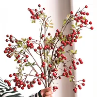 Dekoratif çiçekler kutsal simülasyon meyve meyve yeşil bitki saksı Noel kırmızı servet çiçek