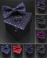 Bow Ties Solid Polyester Dots Bowtie Handkerchief Cufflinks Set Men Fashion Butterfly Party Wedding Bowties Without Box Novelty Gi3129495