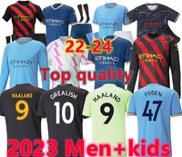 22 23 23 Haaland Manchester piłka nożna Grealish Sterling Mans Cities Mahrez fanów Wersja de Bruyne Foden 2022 2023 Koszulka piłkarska Zestaw dla dzieci
