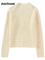 Sweaters de mujeres Aachoae Autumn Basic Medio Collar High manga larga Tops Mujeres Sweaters de color sólido casual Sweaters de punto de moda 230306