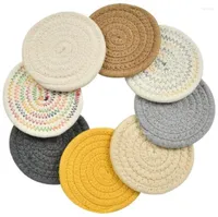 Mats Pads Braided Cup Coasters Cotton Round Woven Cute Drink Absorbent Thicken For5356951