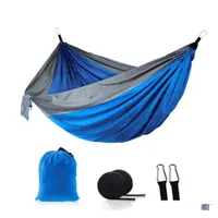 Hammocks 44 Colors 106X55 Inch Outdoor Parachute Hammock Foldable Cam Swing Hanging Bed Nylon Cloth With Ropes Carabiners Bc Drop De Dhfl3