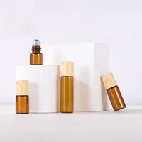 Amber Clear Glass Roll On Bottles 1ml 2ml 3ml 5ml 10ml Essential Oil Tube with Plastic Wooden Grain Lids And Metal Ball