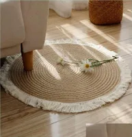 Carpets Japanese Style Round Carpets Natural Jute Mats Handmade Rattan Grass With Tassel Rugs Sofa Tea Table Mat Living Room Home 3896366