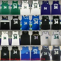 Giannis 34 Jersey zszyta koszykówka z 6 łatwami białymi czarnymi fioletowymi koszulami retro 2023 Nowe miasto Blue City Shorts