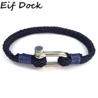 Link Bracelets EIF Dock Simple Viking Estilo de acero inoxidable Pulsera marina Nylon Rope tejido a mano para hombres y mujeres Amistad G cadena