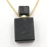 Pendant Necklaces FYSL Light Yellow Gold Color Rectangle Shape Black Obsidian Stone Perfume Bottle Necklace Amethysts Crystal Jewelry
