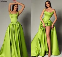 Elegant Satin Green Evening Celebrity Dresses Strapless Retro Corset Ruched Formal Eccondence Prom Gowns Sweep Train Arabic Aso Ebi Second Reception Dress CL1949