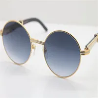 Designerin weiß in schwarzer Büffelhorn Sonnenbrille Vintage Metallmaterial Unisex 7550178 Sonnenbrillen rundem Rahmen Größe55-22-140mm289e