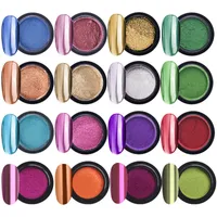 Nail Treatments 16 Jars Chrome Powder Metallic Art Mirror Effect Manicure Pigment with 16 Pcs Eyeshadow Sticks 230307