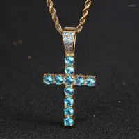 Pendant Necklaces BOEYCJR Blue Zircon Copper Cross Necklace&Pendant Fashion Jewelry HipHop Punk Necklace For Men Or Women