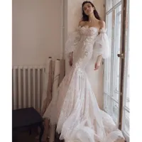 Lian Rokman 2023 Mermaid Wedding Dresses diturecable Long Sleeveアップリケ型レースブライダルガウンスイープトレイン