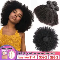 Wig Caps Afro Kinky Curly Human Hair Bundles Brazilian Natural Fluffy Hair Weaving Cheveux Humain On Bulk Sale Thick Vendors Wholesale J230306