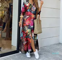 Robes-cases-caselles élégantes Femmes Maxi Shirts Robe Robe imprimé floral longue