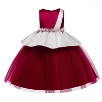 Sukienki dla dziewczynek proste czerwono -ballgown urodzinowe przyjęcie ślubne ubrania dziecięce tutu puszystą suknię kwiat dziewczyny