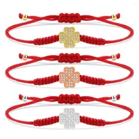 Braceletas Charmets blancos de circonía cúbica crystal encantador brazalete de cuatro corazón mujer tibetana nudo afortunado cuerda roja joyas hechas de joyas hechas