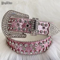 Belts Punk Rock Pink Belts Luxury Strap Western Cowboy Diamonds Bling Belt Men Y2K Crystal Studded Cinto De Strass For Jean 230306