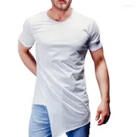 Men's T -skjortor 2023 Män oregelbunden design Punk Hip Hop Long Shirt Kort ärm Tee Fake Two Piece Patchwork Gothic Street Wear