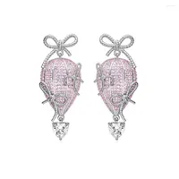 Dangle Earrings HOYON Air Balloon Shape Ins Style Simple Fairy Bow Pink Diamond For Woman
