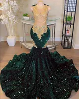 Arabo Aso Ebi Emerald Green Evening Dresses Sheer Lace Velvet Verchetto Mermaid Riception Reception Birthing Gouns