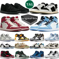 with box 1s High OG Basketball Shoes Lost and Found University Blue Hyper Royal travis scotts 1 low Black Phantom Olive Reverse Mocha Patent 4s Bred mens trainer