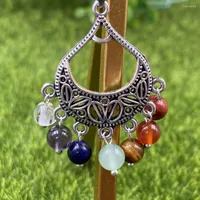 Charms Creative Natural Stone 7 Chakra Pendant Vintage Metal Dangling Colorful Round Bead Reiki Healing Women Charm Jewelry Necklace