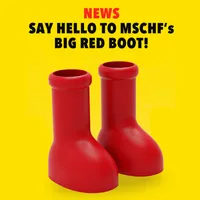 Buy MSCHF Big Red Boots Astroboy women Men Sarah Snyder Red Rain Boots Thick Bottom Big Round Toe Flat Slip-On Cartoon Boots