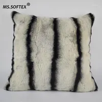 MS SOFTEX NATUURLIJKE REX FUR -kussensloop Chinchilla Design Real Fur Cushion Cover Soft Pillow Bus Homes Decoratie1289c