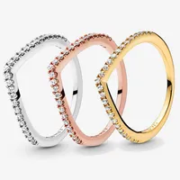 100% 925 Sterling Silver Sparkling Wishbone Ring For Women Wedding & Engagement Rings Fashion Jewelry175H