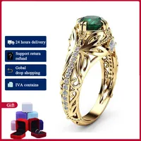 Wedding Rings HOYON Vintage Punk Style 14K Gold Color Emerald Ring For Women Original 925 Silver Green Gemstone Jewelry 230307