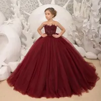 Flower Girl Dress For Wedding Tulle Long Sleeve Ball Gown Lace Appliques Little Gowns Girls First Holy Communion Dresses