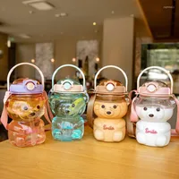 Bottiglie d'acqua kawaii bottiglia di plastica orso con cinghia portatile per ragazze bambini per ragazze estate di grande capacità di latte bolle tazza di tè