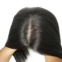 5 6inch İnsan Saçları Kadınlar için Doğal Blck Renk% 100 Remy Slike Base Klip Toupee Saç parçalarında252Q