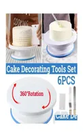 Baking Pastry Tools 6PcsSet 11 Inch Plastic Cake Turntable Rotating Dough Knife Decorating Cream Cakes Stand Rotary Table Diy Too1523124