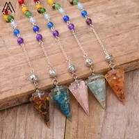 Chains Healing Crystal Dowing Pendulum Pendant Necklace Natural 7 Chakra Stone Bead Silver Energy Jewelry Gift Dropship