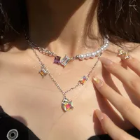 Choker Color Light Set Diamond Square Pearl Necklace 2 Uppsättningar av minoritetsdesign CLAVICLE CHAVE COLLEDAMENTS