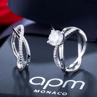 여성을위한 새로운 Real 925 Sterling Silver Wedding Ring Set Silver Wedding Engagement Jewelry 전체 N50281K