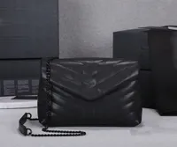 5A Women Women Handbag Bag Bag Bag Brand Loulou Y على شكل نمط تماس من الجلد للسيدات المعدني سلسلة أسود Chlamshell Messenger Chain الأكياس الأصلية بالجملة