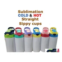 Water Bottles 12Oz Sublimation Straight Sippy Cup Children Bottle 350Ml Blank White Portable Stainless Steel Vacuum Insated Drinking Dh7Wr