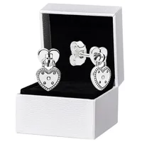 Hjärtformade hänglåsstång örhängen för pandora autentisk sterling silver bröllopsfest designer smycken för kvinnor flickvän gåva kärlek örhänge med originallåda