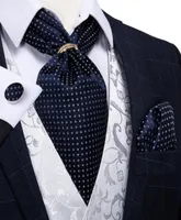 Neck Ties Design Men Silk Cravat Navy Dot Formal Ascot Handkerchief Set With Ring Wedding Self Necktie DiBanGu 2301092317750