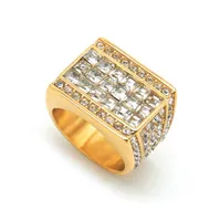 Iced Out Men&#039;s Ring Gold Color Stainless Steel Cubic Zirconia Bling Big Square Rings For Men Rapper Hip Hop Jewelry Dropshipping