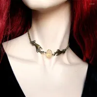 Choker Goth Bronze Witchy Chain Hands Necklace Jewelry Magical Yellow Druzy Citrine Stone Women Gift Pendant Statement