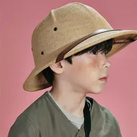 Child Toquilla Straw Helmet Pith Sun Hat For Boy Girl Vietnam War Army Parent-child Dome Safari Jungle Miners Cap 220105310k
