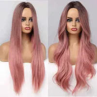 Alan Eaton długi falisty syntetyczne ombre czarne różowe peruki dla kobiet Cosplay Naturalne środkową perukę włosów Wysoka temperatura 207B